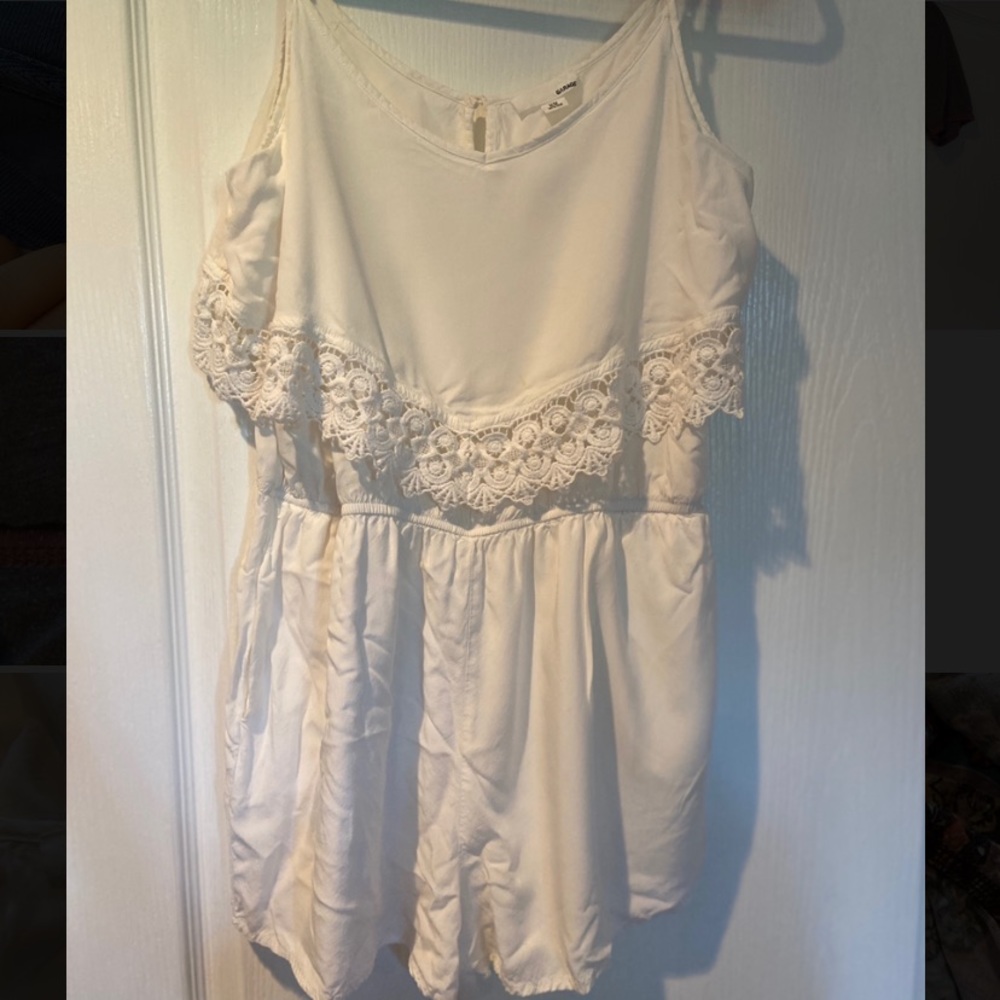 White Garage romper with white lace trim